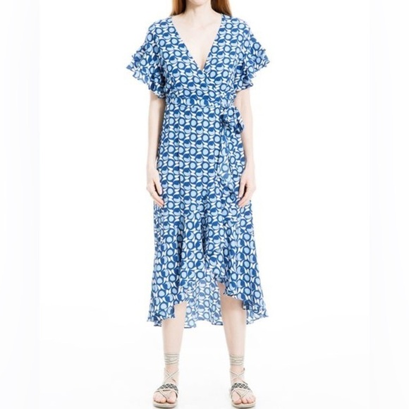 🆕 Max Studio Wrap Ruffle Midi Dress - Picture 1 of 5